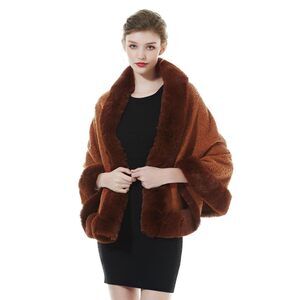 3689 Faux Fur Shawl Wrap Bridesmaids Stole Lambs Wool Bridal Cape Shrug